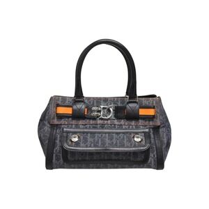 Christian Dior Flight Line Trotter Handbag denim leather Navy Blue black